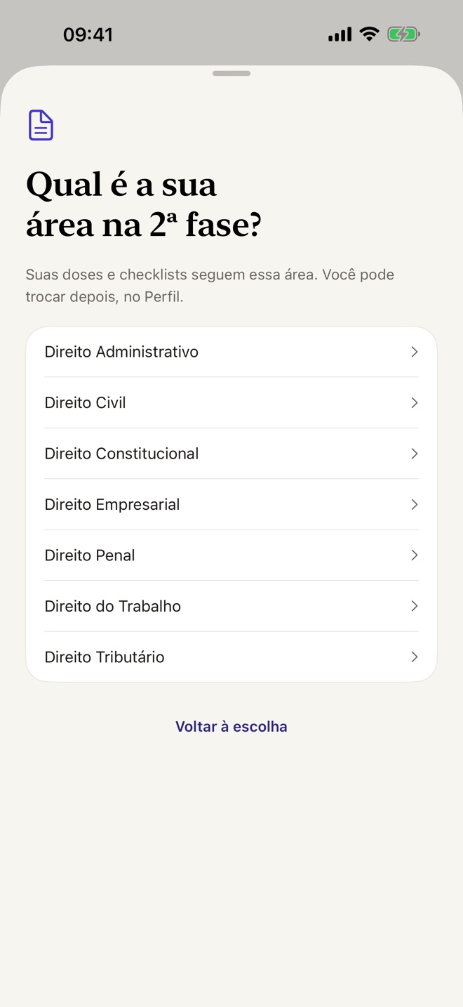 Escolha entre as sete áreas da 2ª fase