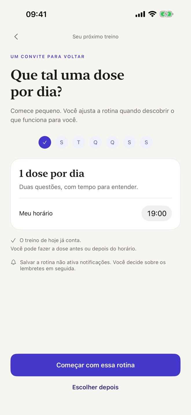 Tela para escolher o horário da dose diária